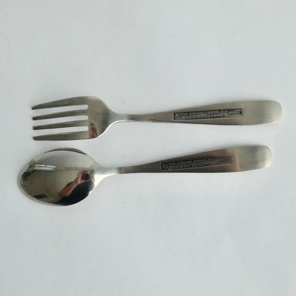 Annie Child's Fork & Spoon Set Stainless by Bonny Korea Chicago Tribune 1978